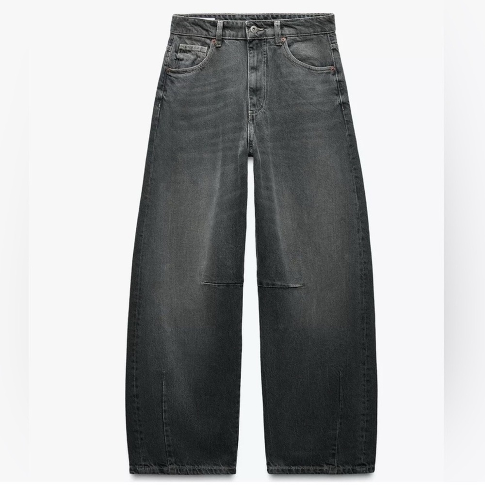 Zara TRF Denim Grey Baggy Balloon Oversized Slouchy Barrel Leg Cropped Jean